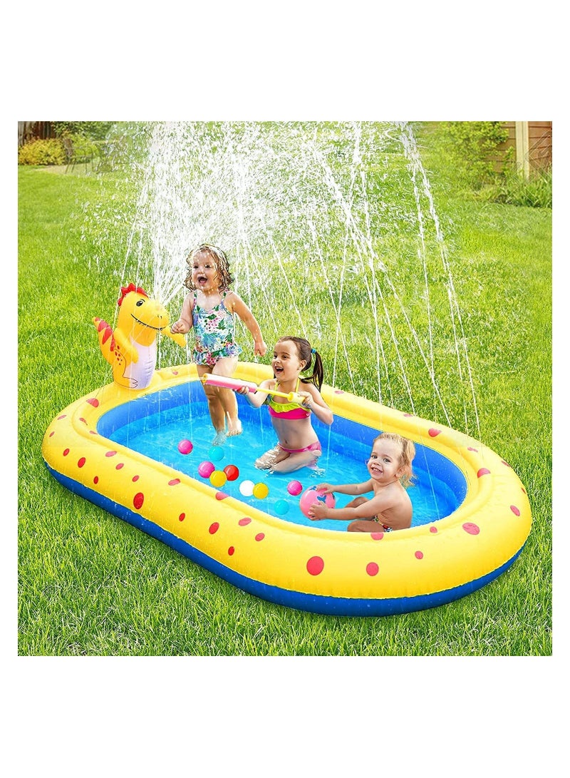 GGEROU Inflatable Kiddie Pool Sprinkler, Dinosaur Sprinkler Pool Fountain Water Toys, Cute 3 in 1 Summer Splash Pad Kiddie Pool - Image 1