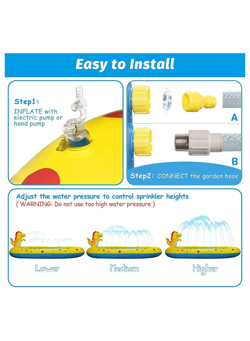 GGEROU Inflatable Kiddie Pool Sprinkler, Dinosaur Sprinkler Pool Fountain Water Toys, Cute 3 in 1 Summer Splash Pad Kiddie Pool - Image 4