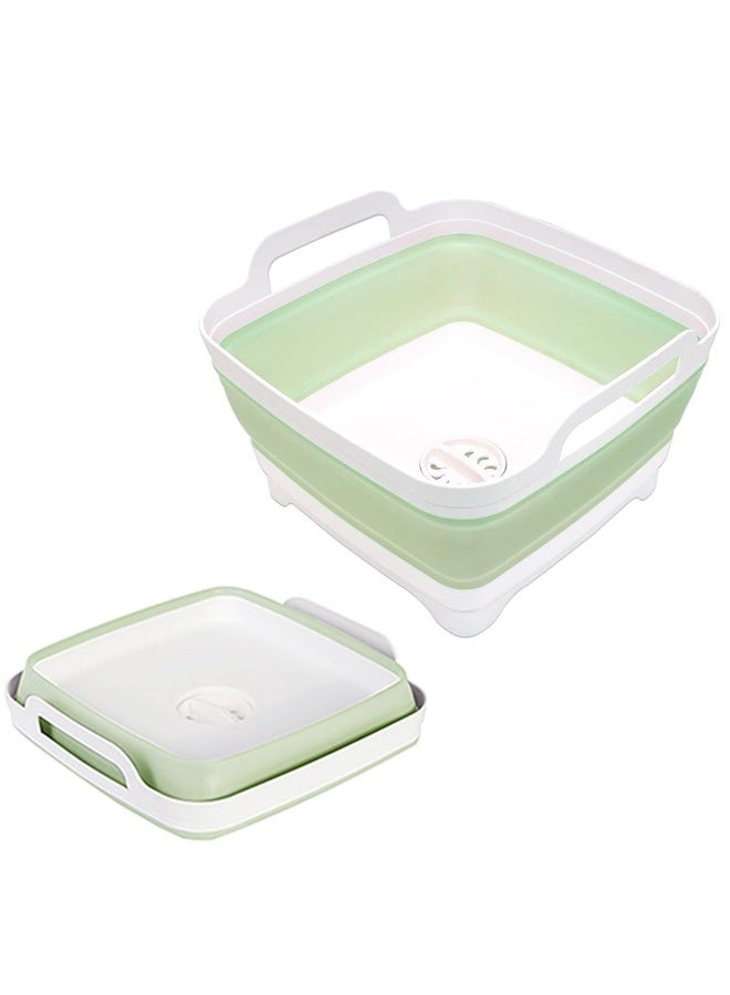 Collapsible Dish Tub Portable Sink, Folding Laundry Tub, 9L Washing Basin with draining Plug, Camping Dish Tub, Portable wash Dish Basin Green - Image 1