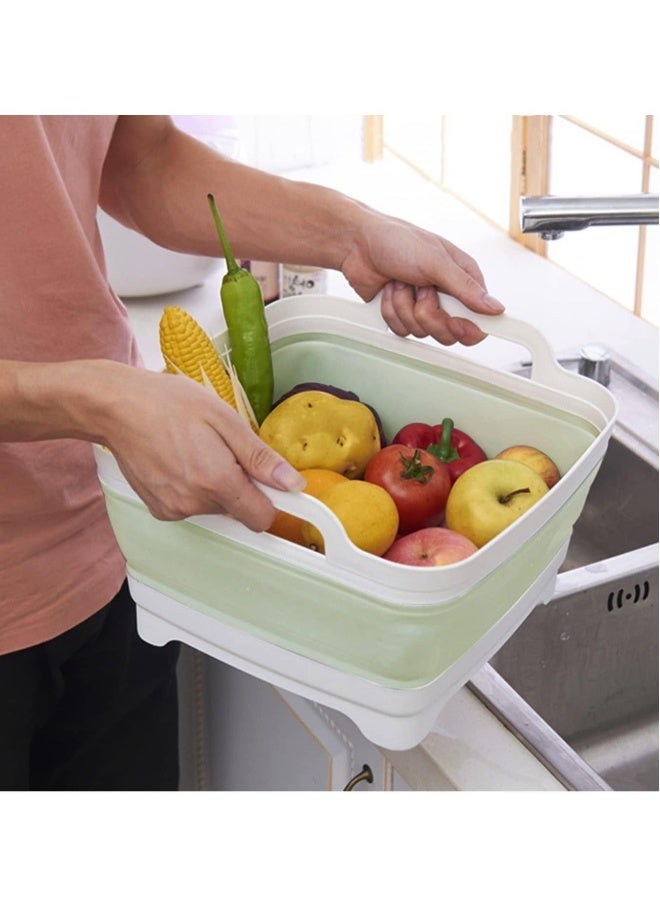 Collapsible Dish Tub Portable Sink, Folding Laundry Tub, 9L Washing Basin with draining Plug, Camping Dish Tub, Portable wash Dish Basin Green - Image 5