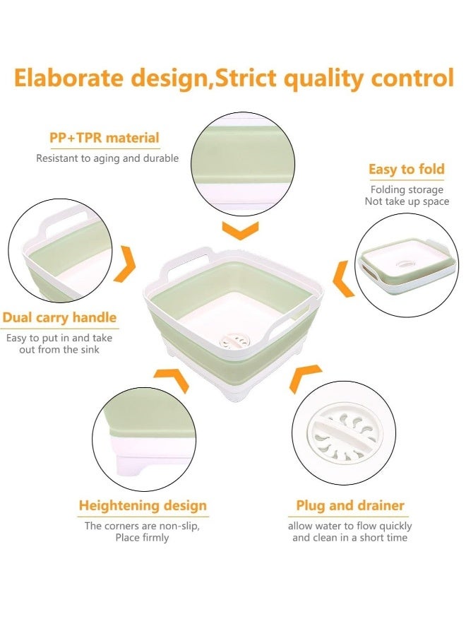 Collapsible Dish Tub Portable Sink, Folding Laundry Tub, 9L Washing Basin with draining Plug, Camping Dish Tub, Portable wash Dish Basin Green - Image 2