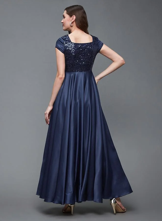 Miss Chase Miss Chase Navy Blue Embellished Maxi Dress