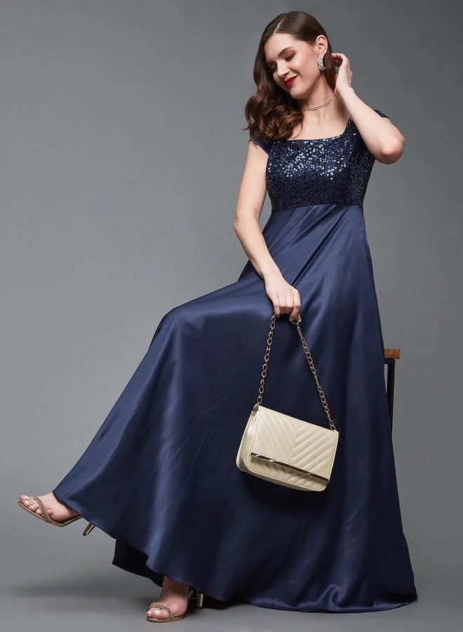 Miss Chase Miss Chase Navy Blue Embellished Maxi Dress