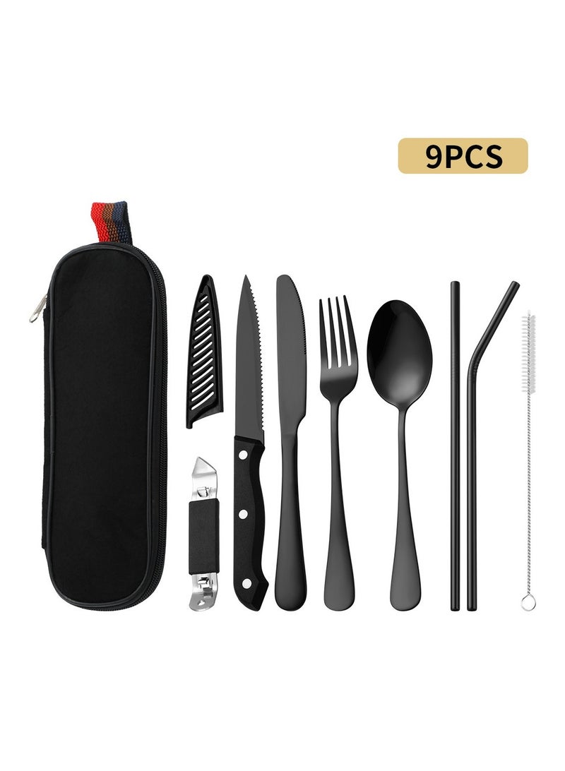 KUYING Outdoor Portable Tableware Set Camping Picnic Stainless Steel knife Fork Spoon 9-Piece Set  - Image 1