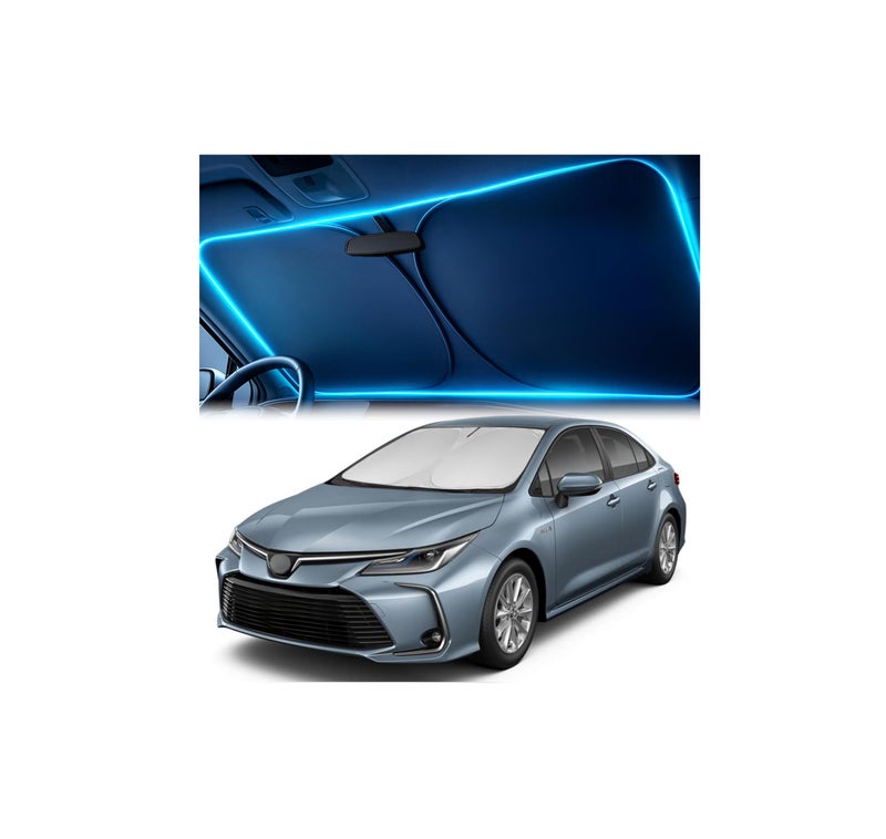 Windshield Sun Shade for Toyota Corolla 2020 2021 2022 2023 2024 2025 Custom Fit Sun Shield with Mirror CutOut Blocks Heat UV Foldable with Storage Pouch Toyota Corolla Windshield Sunshade