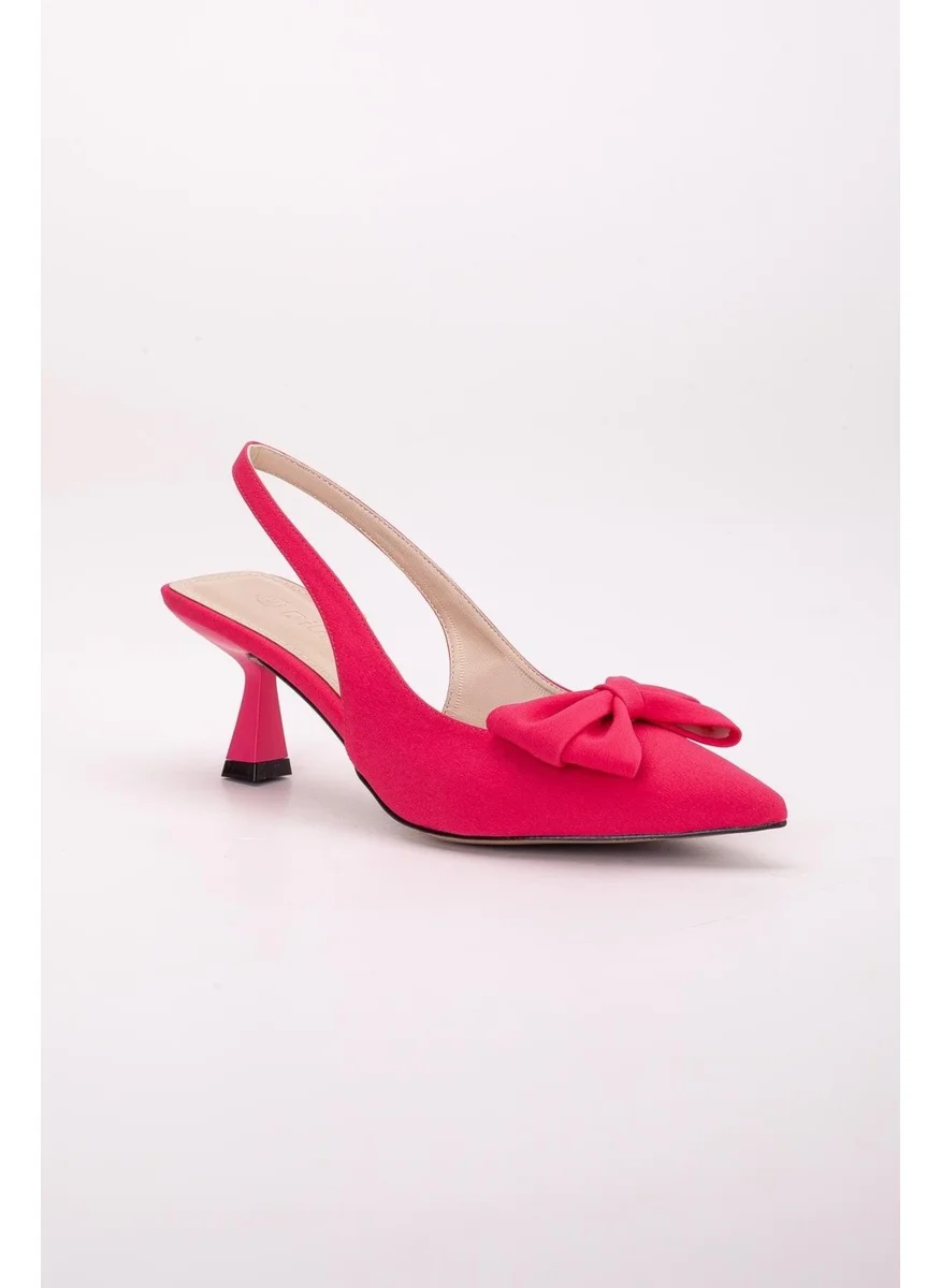 Dilimler Ayakkabı Large Size Bow Satin Fuchsia Women's High Heel Shoes