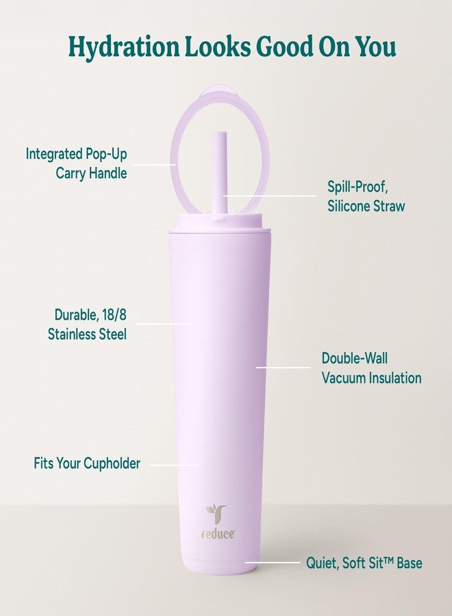 REDUCE Halo 24 oz Stainless Steel Vacuum Insulated Tumbler - Spill Proof Travel Mug with Flip Handle Lid - Keeps Drinks Cold for 32 Hrs - Dishwasher Safe - Cupholder Friendly - Lilac Bud - Image 4