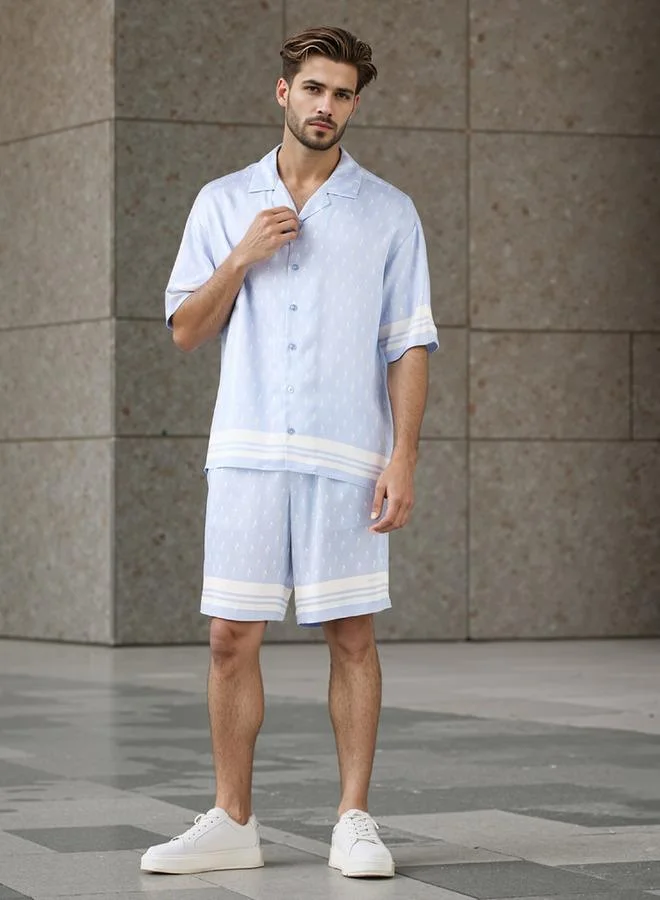 Emperor Emperor Regular Fit Printed Shirt with Camp Collar and Short Sleeves