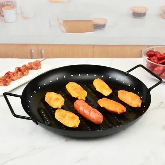 VALAJOGI Valajogi Non-Stick 15.8" BBQ Plate Non-Stick BBQ Grill Tray Baking Pan Aluminum Broiler Pans Round Good with Handles Barbecue Tray Baking BBQ Tool for Barbecues Small Hole Home & Kitchen  - Image 4