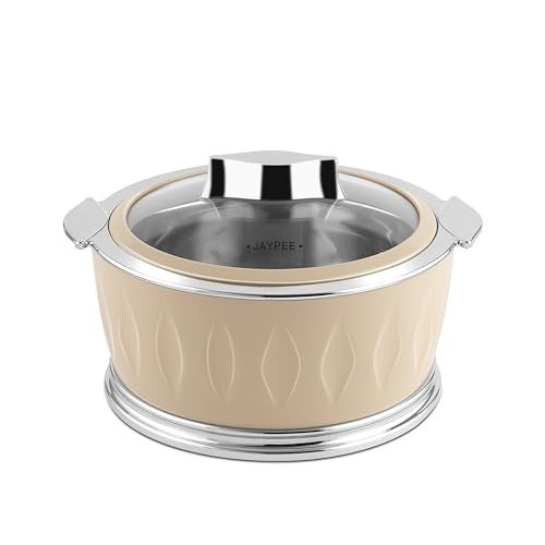 JAYPEE Dazzle Inner Stainless Steel Casserole Set of 3 with Chrome Plated Knob | Lockable Toughened Glass Lid | BPA Free Insulated Casserole Set | Food Grade | Serving Set,1000+1500+2000 ml,Beige - Image 5