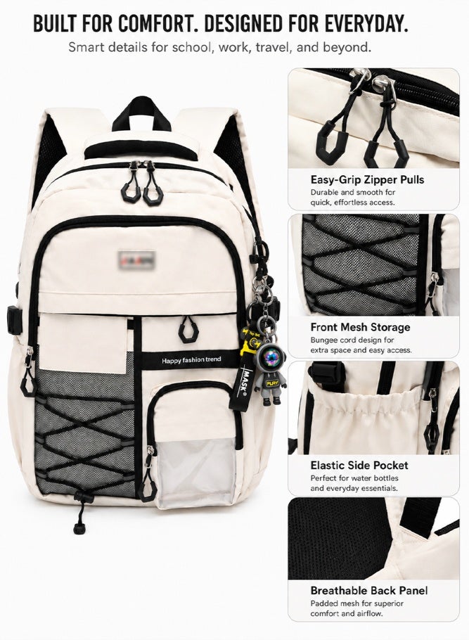 SHABILI Men Women Nylon Large-Capacity Backpack Laptop School Bag,Gents Ladies Multi-Pocket College Bag with Reflective Straps, Waterproof and Durable, for Teen Boy Girls Daily Travel and Casual Use - Image 5