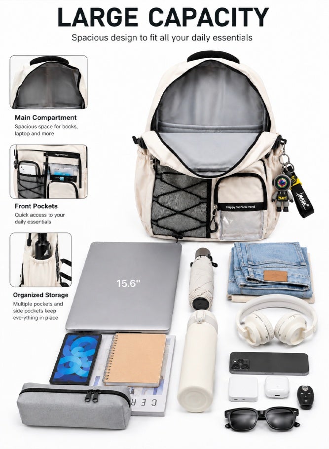 SHABILI Men Women Nylon Large-Capacity Backpack Laptop School Bag,Gents Ladies Multi-Pocket College Bag with Reflective Straps, Waterproof and Durable, for Teen Boy Girls Daily Travel and Casual Use - Image 3