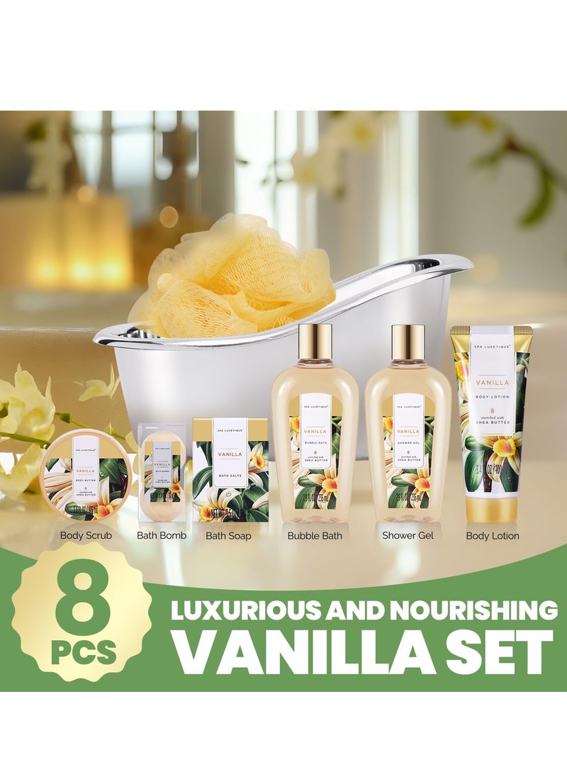 spa luxetique Gifts for Women, Spa Luxetique Spa Gift Baskets for Women, 8 Pcs Vanilla Bath Sets for Women Gift, Bubble Bath Set for Women Gift, Vanilla Gift Sets for Women,Mothers Day Gifts for Mom  - Image 2