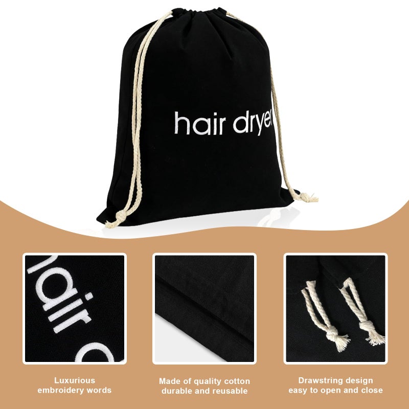 CHIAOJIHE Hair Dryer Bag Drawstring Blow Dryer Bag Hairdryer Bag for Travel and Bathroom, Hair Dryer Case, Dust Storage (Black) - Image 3