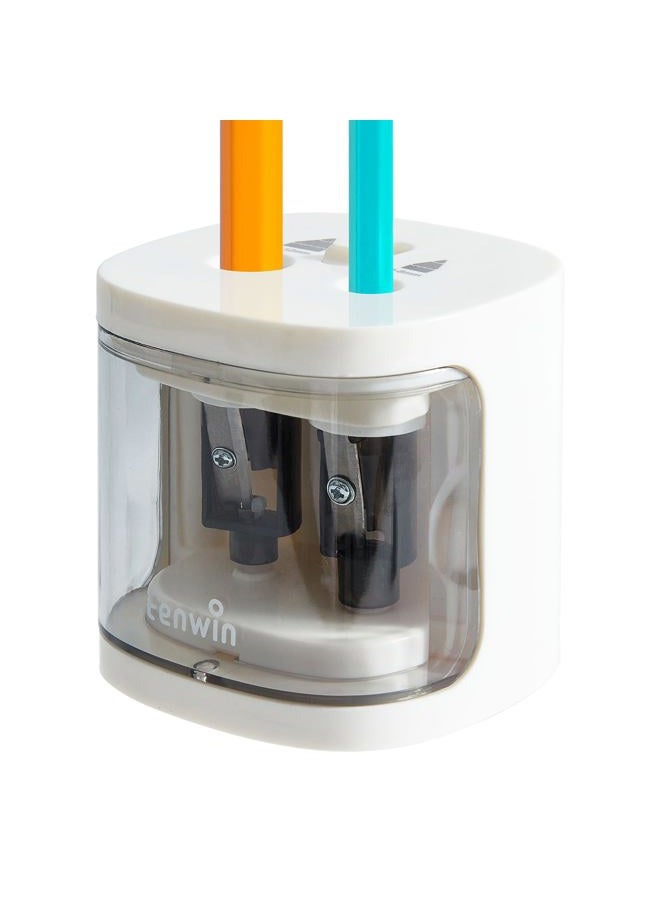 tenwin Electric Pencil Sharpener, Dual Hole Pencil Sharpeners Battery Powered, Small&Portable, Fit for 6-12mm No.2/Colored Pencils, Kids, School/Home (White) - Image 1
