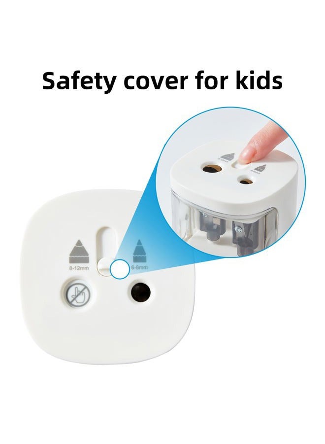 tenwin Electric Pencil Sharpener, Dual Hole Pencil Sharpeners Battery Powered, Small&Portable, Fit for 6-12mm No.2/Colored Pencils, Kids, School/Home (White) - Image 4