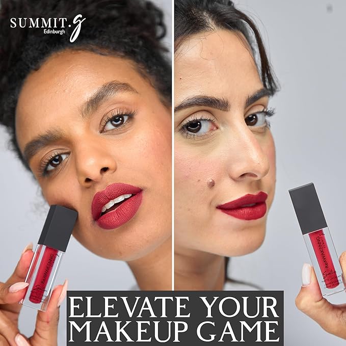 Summit G Satin Glossy Liquid Matte Lipstick Long Lasting Lip Stain Vitamin E Enriched Easy Apply Lip Tint Red Highly Pigmented Transfer Proof Satin Finish Water Resistant Formula ShadeREGAL