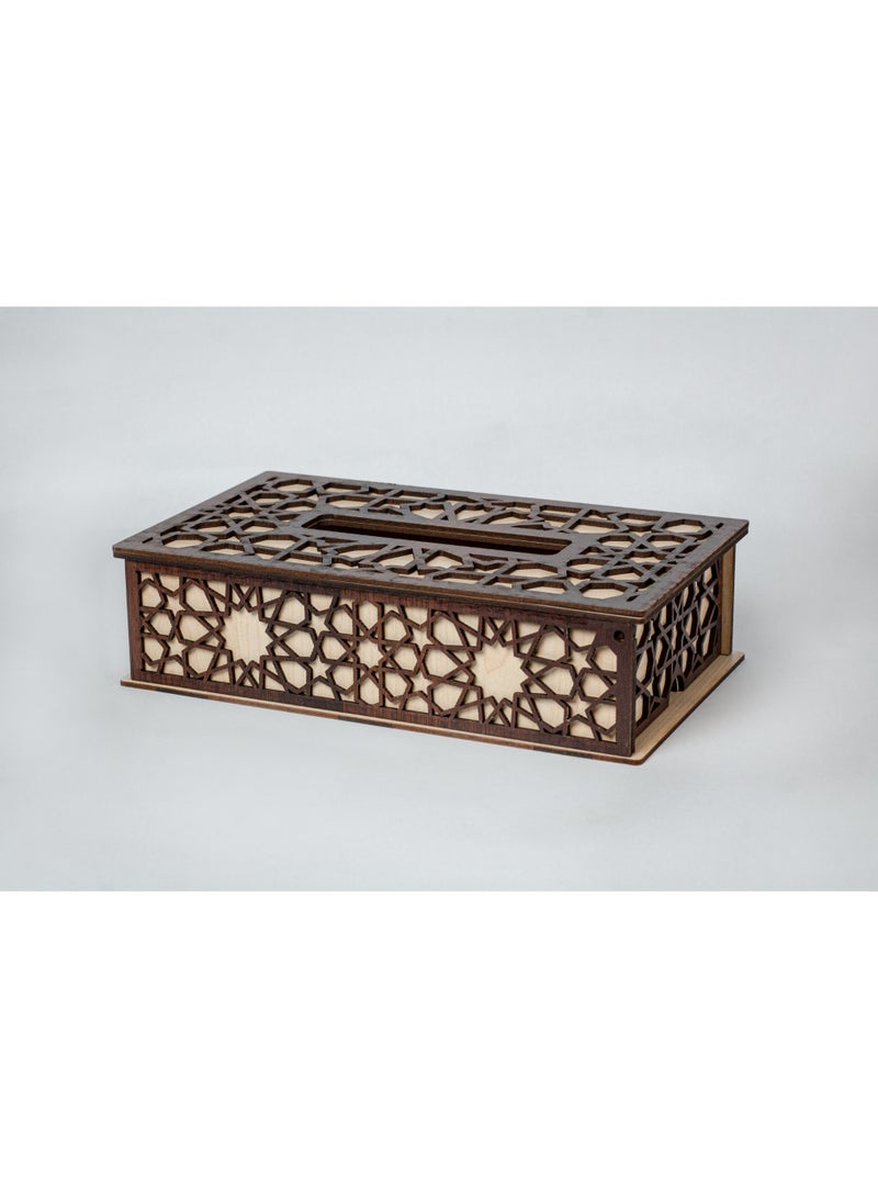 Kipfy Wooden Deep Brown Tissue Box Cover with Geometric Cutwork Design Facial Tissue Case Holder for Home Office Stylish Functional Design Sturdy Glass Wood Material for Bathroom, Living Room, Bedroom - Image 1
