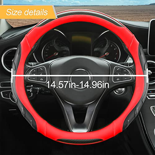 LoyaForba Leather Steering Wheel Cover, Auto Car Stretch Steering Wheel Protector, Universal 15 Inch Anti-Slip Breathable Odorless Steering Wheel Cover for Men Women (Black/Red) - Image 2