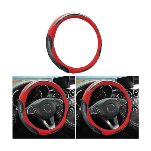 LoyaForba Leather Steering Wheel Cover, Auto Car Stretch Steering Wheel Protector, Universal 15 Inch Anti-Slip Breathable Odorless Steering Wheel Cover for Men Women (Black/Red) - Image 1