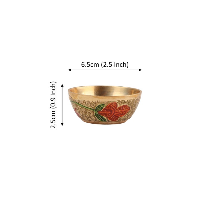 TORPPEZA Indian Pure Brass Designer Bowl/katori for Pooja/Brass Golden katori for Store haldi, kumkum, akshat, Prashad, for puja/Bowl for Decorate puja thali aarti thali (2.5cm | Pack 02) - Image 4