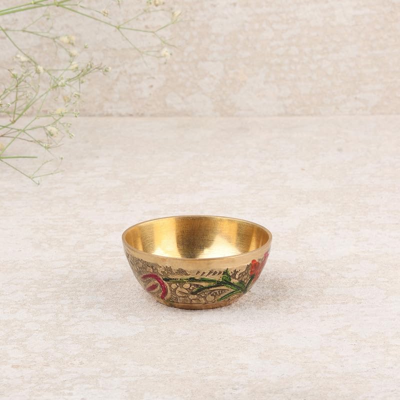 TORPPEZA Indian Pure Brass Designer Bowl/katori for Pooja/Brass Golden katori for Store haldi, kumkum, akshat, Prashad, for puja/Bowl for Decorate puja thali aarti thali (2.5cm | Pack 02) - Image 2