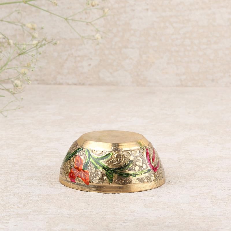 TORPPEZA Indian Pure Brass Designer Bowl/katori for Pooja/Brass Golden katori for Store haldi, kumkum, akshat, Prashad, for puja/Bowl for Decorate puja thali aarti thali (2.5cm | Pack 02) - Image 3