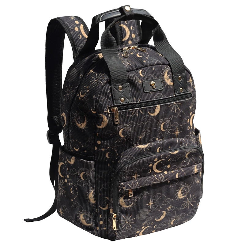 ESVAN Diaper Bag Backpack, Large Capacity Multifunction Baby Essentials Fashion Travel Pack Linen Canvas office Laptop Bag (Corduroy Black Moon) - Image 1