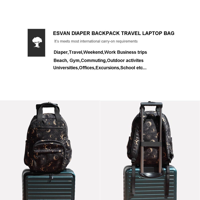 ESVAN Diaper Bag Backpack, Large Capacity Multifunction Baby Essentials Fashion Travel Pack Linen Canvas office Laptop Bag (Corduroy Black Moon) - Image 5