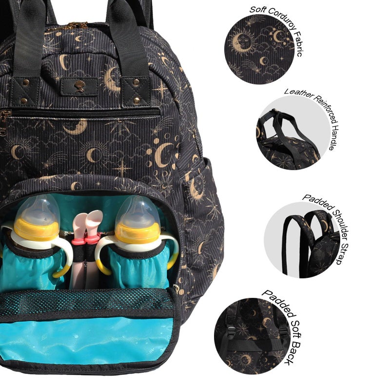 ESVAN Diaper Bag Backpack, Large Capacity Multifunction Baby Essentials Fashion Travel Pack Linen Canvas office Laptop Bag (Corduroy Black Moon) - Image 2