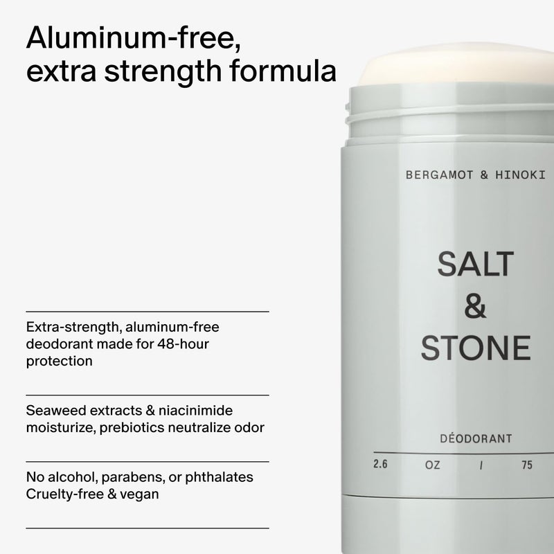 SALT & STONE Aluminum Free Deodorant | Extra Strength 48 Hour Protection for Women & Men | Made with Seaweed Extracts, Niacinamide & Prebiotics (Bergamot & Hinoki) - Image 5