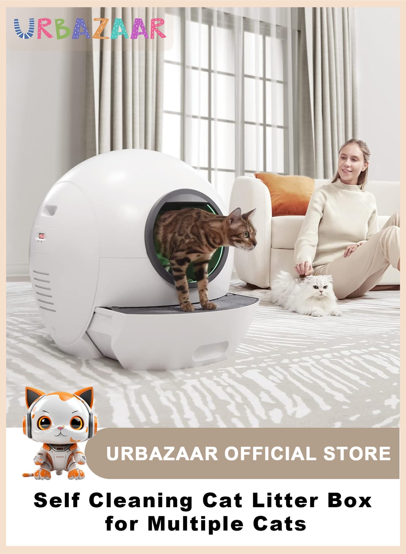 Extra Large Self Cleaning Cat Litter Box, with APP Control Smart Odor Removal Automatic Cat Litter Box, Odor Removal Safety Protection for Multiple Cats