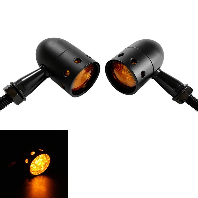 FATECIM 2X Motorcycle LED Turn Signal Indicator Amber Light Bullet Motorbike Blinker Lights 12V Universal for Harley Davidson Honda Yamaha Suzuki Kawasaki Harley Ducati BMW Triumph Hyosung Black