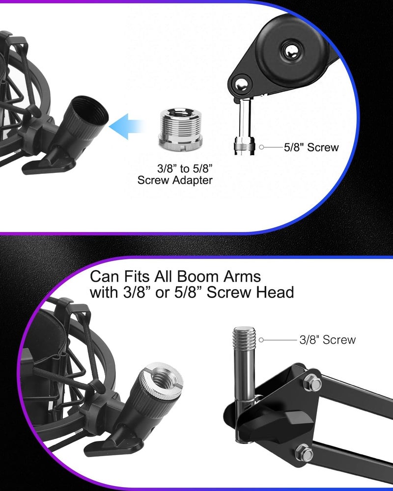 boseen Universal Microphone Shock Mount, Mic Clip Holder for Diameter 47mm-53mm Mic Anti Vibration Adjustable High Isolation Shock Mount - Image 4