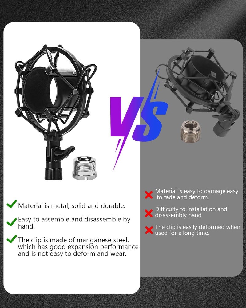 boseen Universal Microphone Shock Mount, Mic Clip Holder for Diameter 47mm-53mm Mic Anti Vibration Adjustable High Isolation Shock Mount - Image 5