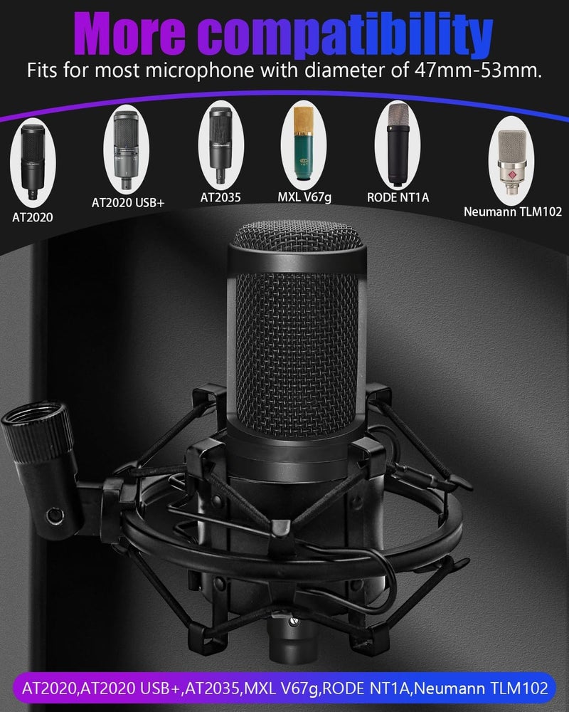 boseen Universal Microphone Shock Mount, Mic Clip Holder for Diameter 47mm-53mm Mic Anti Vibration Adjustable High Isolation Shock Mount - Image 3