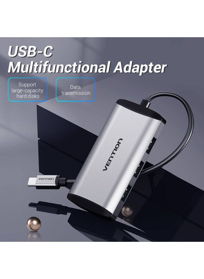 VENTION Type-C to USB3.0*4/Micro USB Hub 0.15m Gray Metal Type Model # TGCHB - Image 2