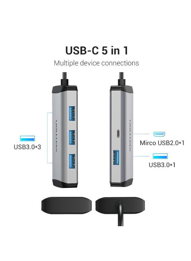 VENTION Type-C to USB3.0*4/Micro USB Hub 0.15m Gray Metal Type Model # TGCHB - Image 3