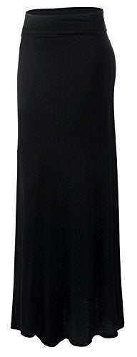 URBAN K Womens ESSENTIAL Basic & Printed Foldable Maxi Skirt, #Ubk516_black,XL - Image 4