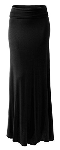 URBAN K Womens ESSENTIAL Basic & Printed Foldable Maxi Skirt, #Ubk516_black,XL - Image 2