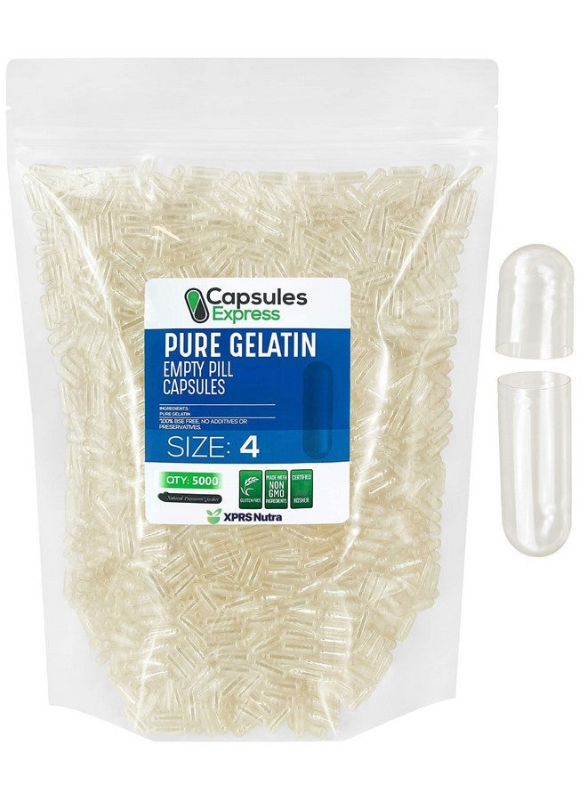 XPRS Nutra Size 4 Empty Capsules - 5000 Count Clear Empty Gelatin Capsules - Empty Pill Capsules for DIY Capsule Filling - Fillable Pure Bovine Pill Capsules Empty Gel Caps Pills - Image 1