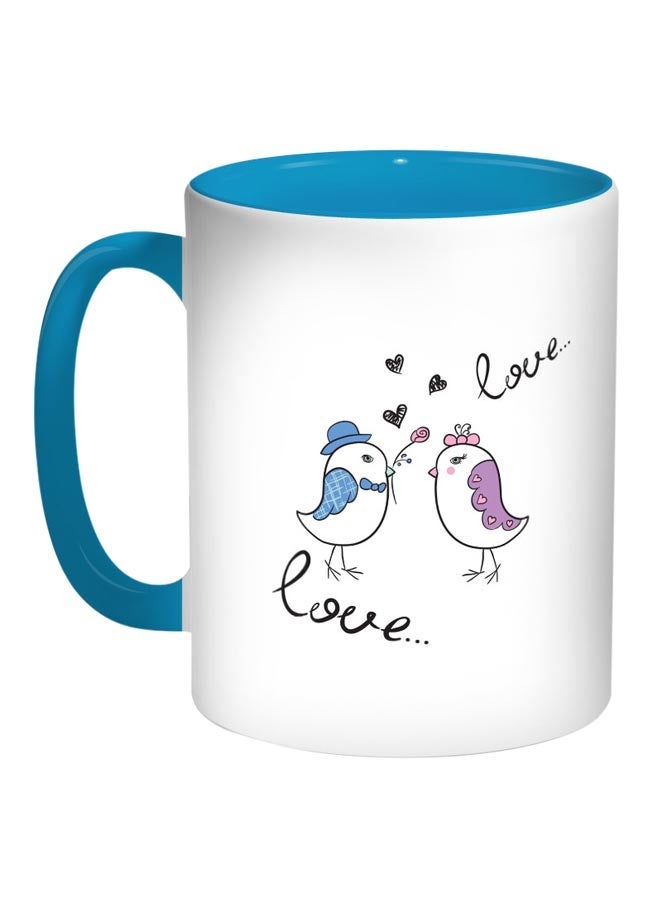 RYN Love Birds Printed Coffee Mug Blue/White 11ounce