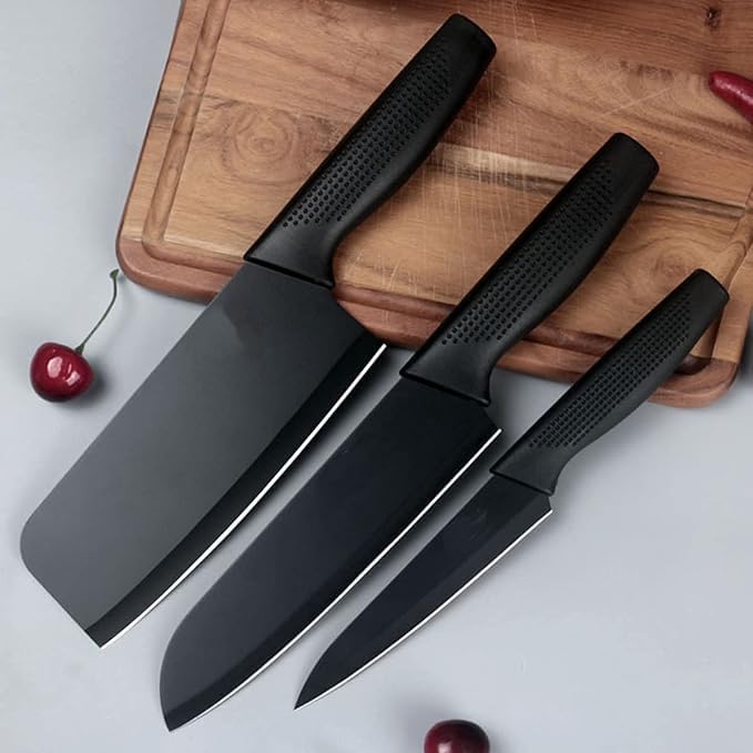 Theodore Set of 3 Black Stainless Steel Kitchen Knife Set | High-Carbon Stainless Steel Kitchen Knife |Vegetable Knife| Chef Knife| Sharp Edge Cutting Chef Knifes for Chopping Vegetables, Fruits - Image 1