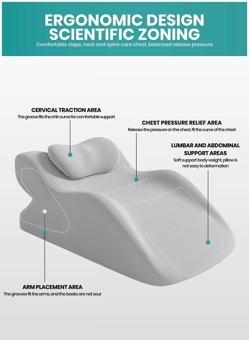 ZESTU Ergonomic Face Down Memory Foam Wedge Pillow with Small Support Cushion – Adult Prone Pillow for Sleeping, Reading, and Neck & Back Pain Relief – Multi-Purpose Bed Triangle Pillow for Legs, Knees & Sitting, Grey - Image 4