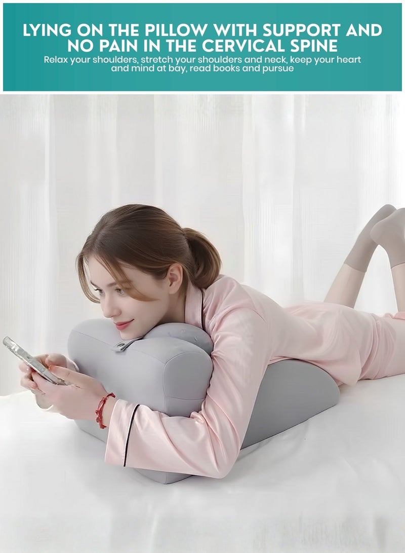 ZESTU Ergonomic Face Down Memory Foam Wedge Pillow with Small Support Cushion – Adult Prone Pillow for Sleeping, Reading, and Neck & Back Pain Relief – Multi-Purpose Bed Triangle Pillow for Legs, Knees & Sitting, Grey - Image 3