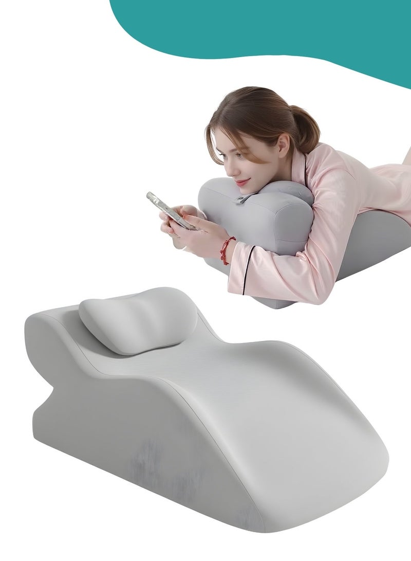 ZESTU Ergonomic Face Down Memory Foam Wedge Pillow with Small Support Cushion – Adult Prone Pillow for Sleeping, Reading, and Neck & Back Pain Relief – Multi-Purpose Bed Triangle Pillow for Legs, Knees & Sitting, Grey - Image 1