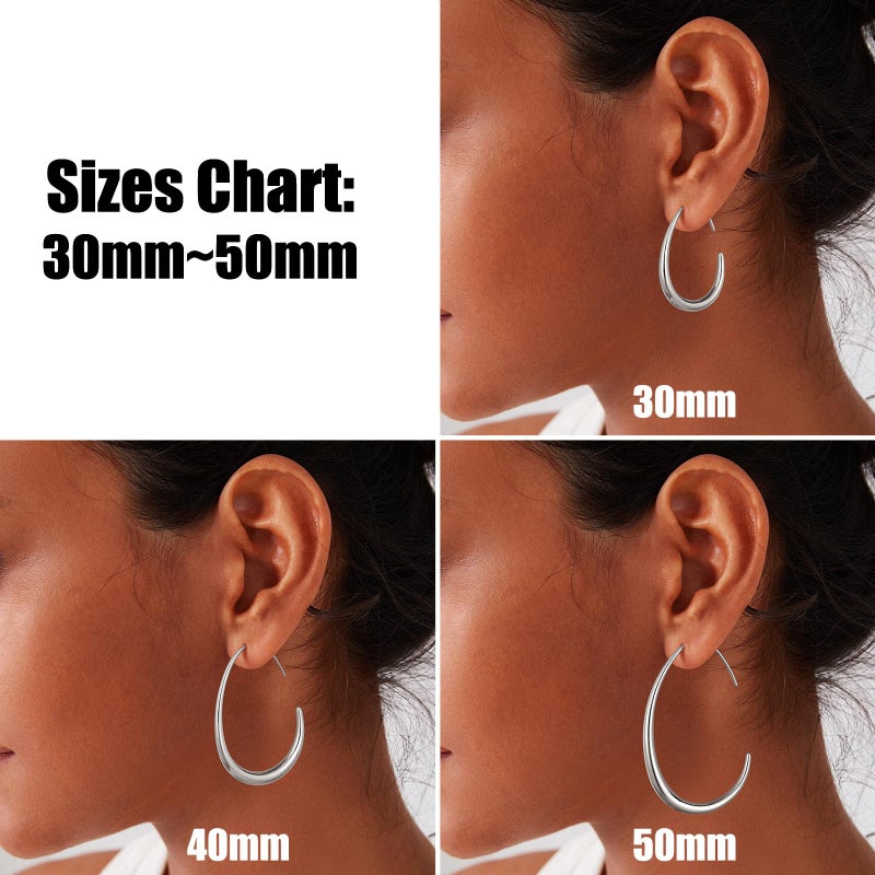 Gacimy Silvertone Teardrop Hoop Earrings for Women, 14K White Gold Plated Oval Pull Through Hoop Earrings for Women 40mm - Image 3