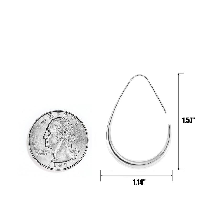 Gacimy Silvertone Teardrop Hoop Earrings for Women, 14K White Gold Plated Oval Pull Through Hoop Earrings for Women 40mm - Image 4