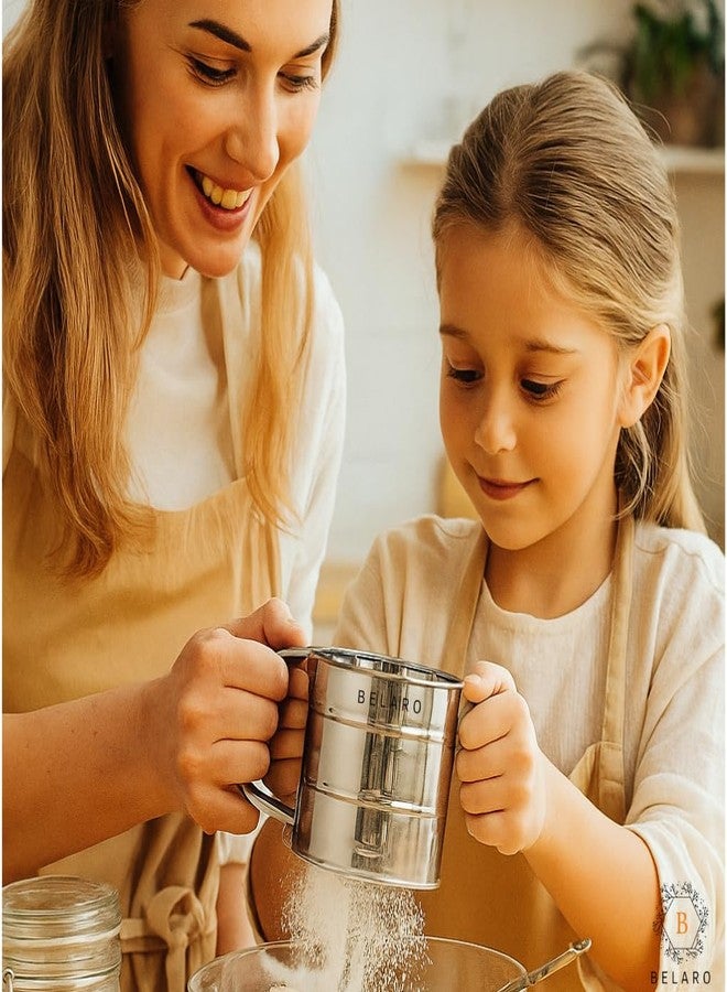 BELARO Stainless Steel Flour Sifter Manual Food Strainer Atta chhani Baking Hand Press Design Flour Sieve Cup Atta Chalni Baking Tool Sieve Strainer with Handle for Sugar Flour & Coffee Powder - Image 5