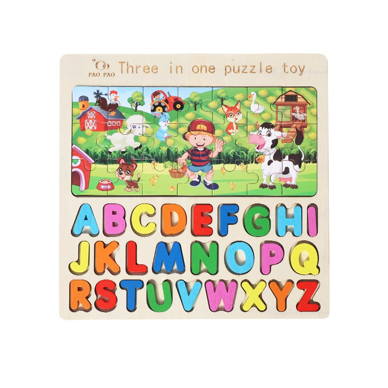 Wooden Children'S Puzzle Tetris Jigsaw Puzzle Game Chess Three-In-One Puzzle Building Blocks Early Education Toy Building Blocks - Image 1